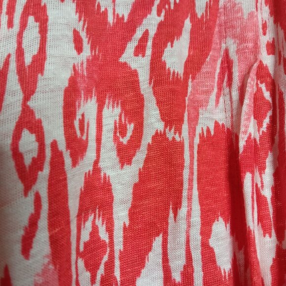 Chicos Size 2 Large Shirt Open Front Cardigan Salmon Orange White Knit Linen Top - Picture 9 of 9